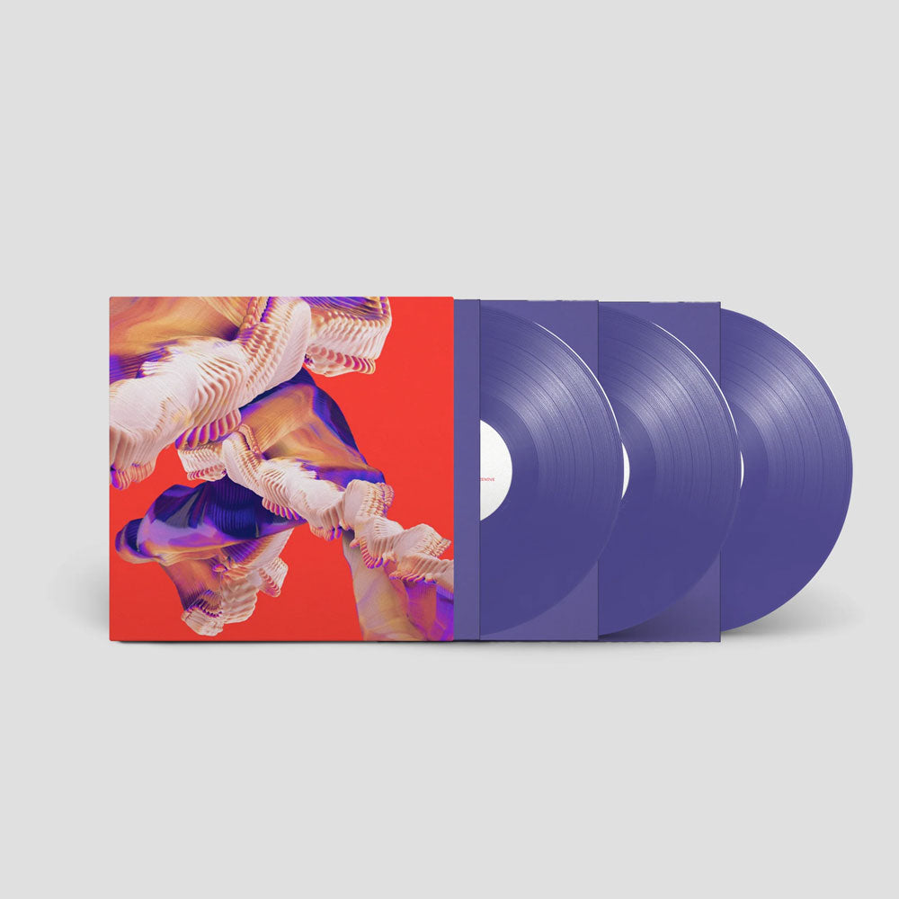 Bicep - Isles (Vinyl Deluxe 3LP Purple) record album cover showing three purple vinyl records out of their sleeves next to the album cover