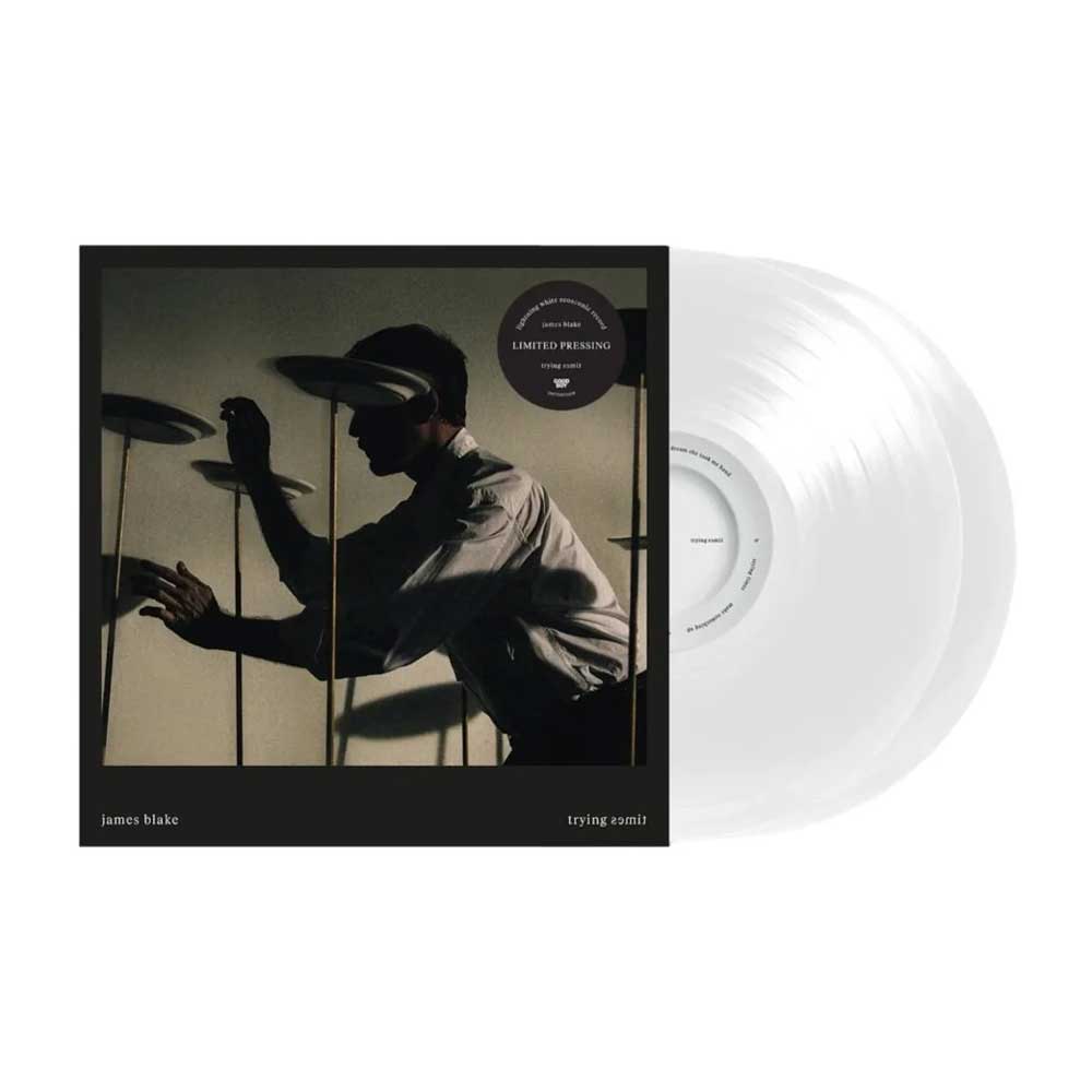 James Blake - Trying Times (Vinyl 2LP White) Vinyl record with a black and white cover featuring a drummer, on a white background.