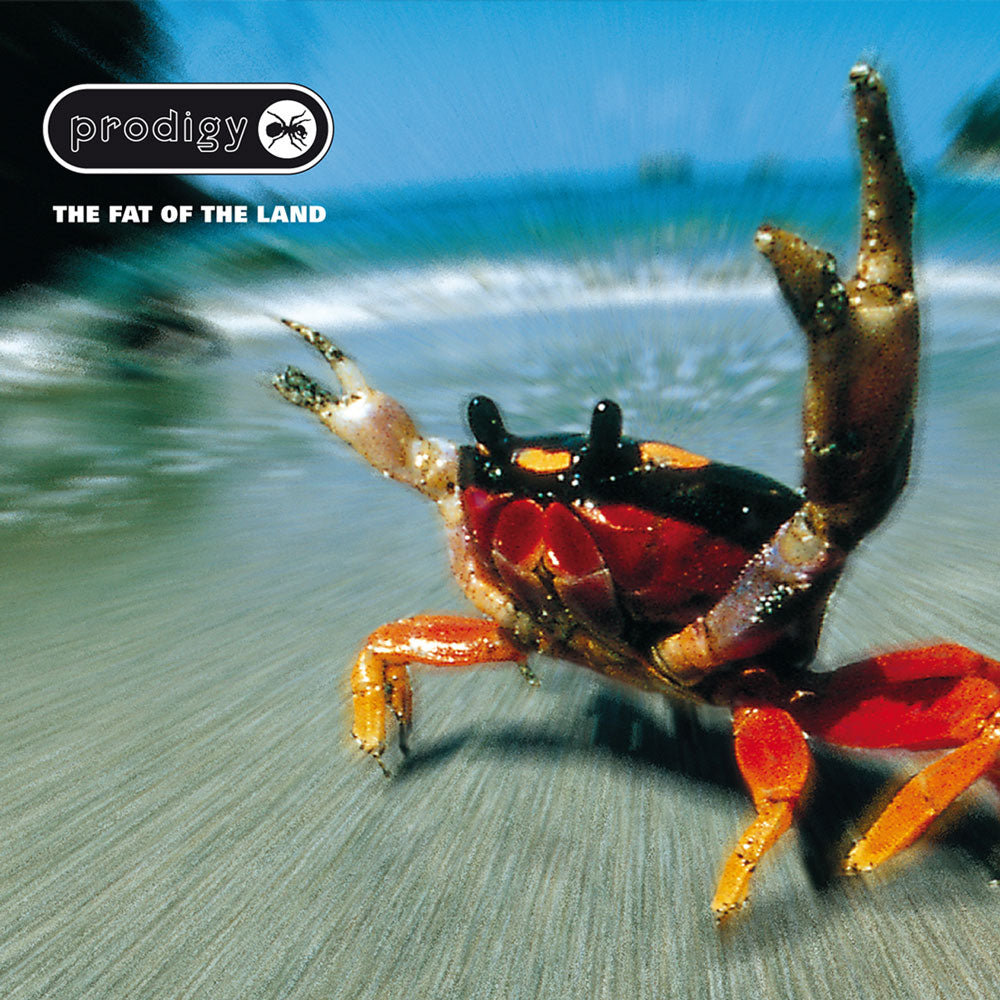 The Prodigy - The Fat Of The Land (Vinyl 2LP) Album cover with a crab on a beach, featuring the Prodigy band logo.
