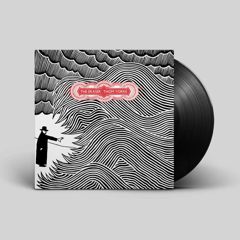 Thom Yorke - The Eraser (Vinyl LP 180g) Vinyl record album cover artwork with a person with an arm outreached in a illustration. Record sliding out of sleave.
