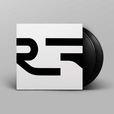 Alva Noto - Xerrox Vol. 3 (Vinyl 2LP) A vinyl record partially pulled from a square white sleeve with the Xerrox Vol 3 abstract bold black lettering, shown on a light grey background.