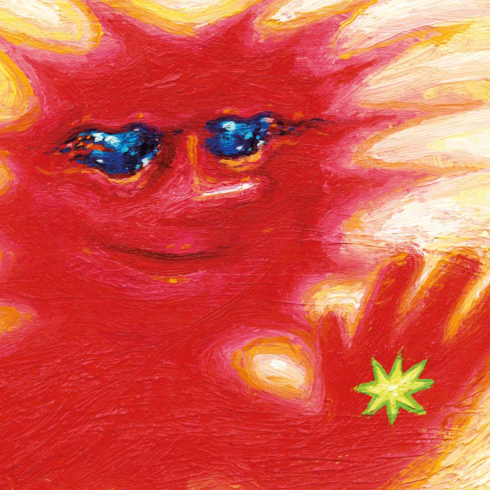 Black Country, New Road - Forever Howlong (Vinyl 2LP) A colourful painted illustration of a red sun-like face with blue eyes, yellow and cream rays, and a small green starburst near the lower right.