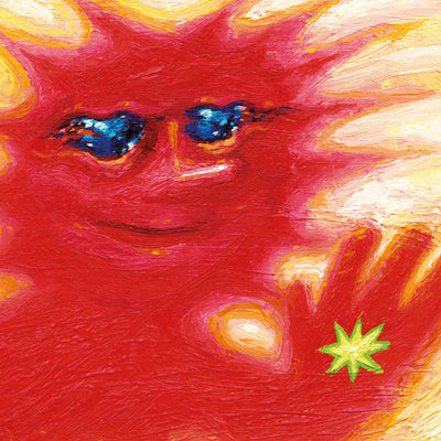 Black Country, New Road - Forever Howlong (Vinyl 2LP) A colourful painted illustration of a red sun-like face with blue eyes, yellow and cream rays, and a small green starburst near the lower right.