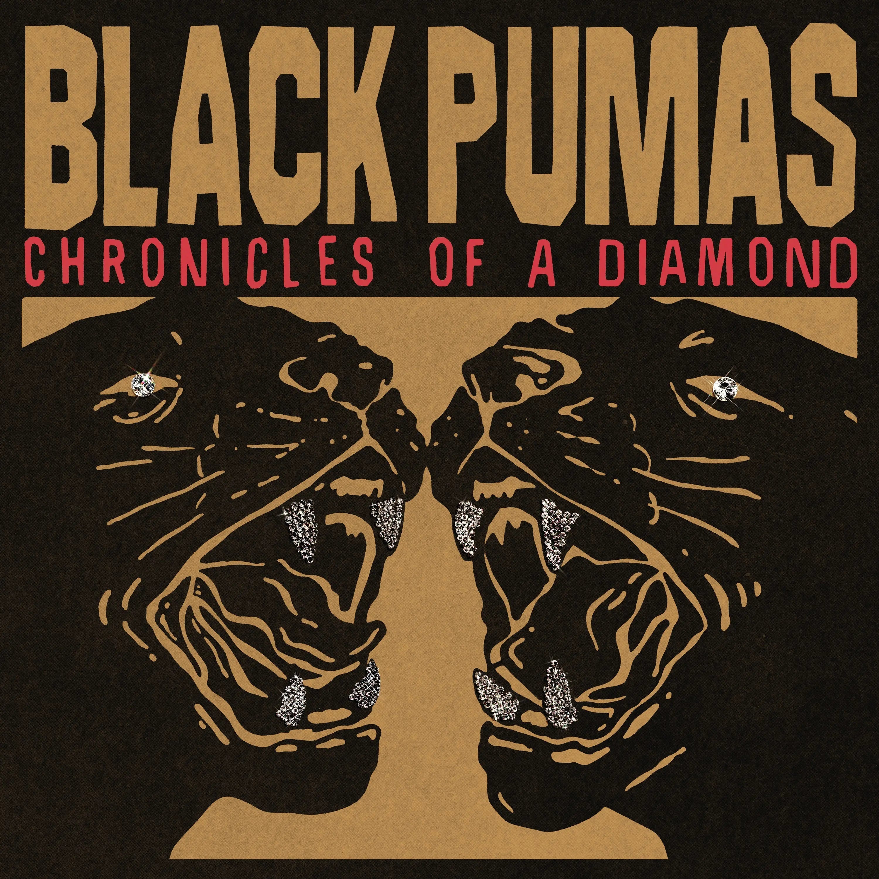Black Pumas – Chronicles of a Diamond (Vinyl LP Clear) Record album cover for 'Chronicles of a Diamond' by Black Pumas with two panther faces and diamond jewelry.