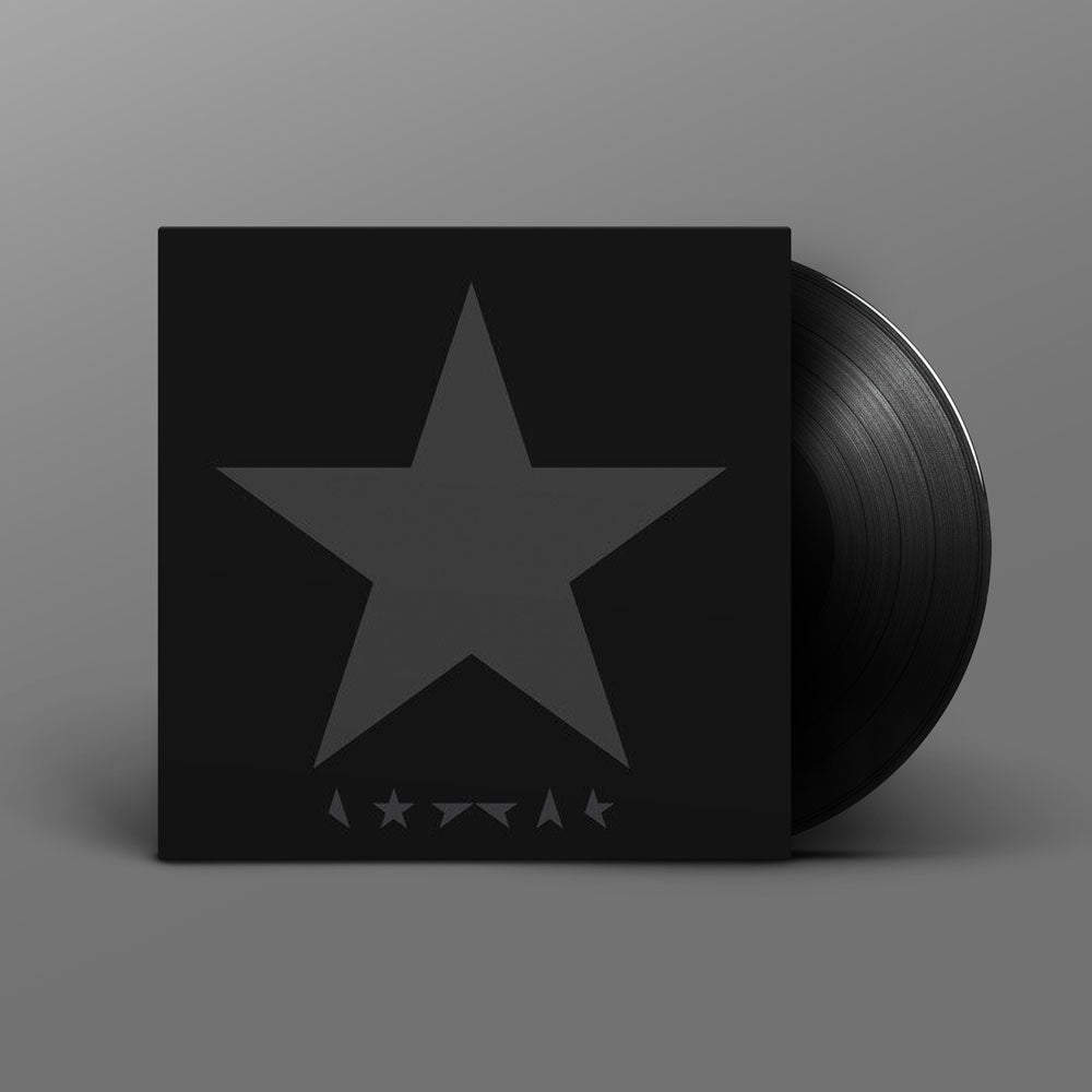 David Bowie - Blackstar (Vinyl LP) record album cover with vinyl sliding out of David Bowie  Blackstar Sleeve