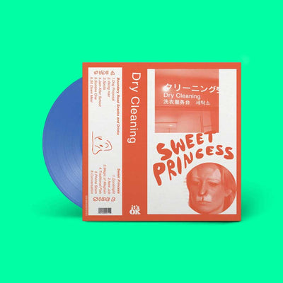 Dry Cleaning - Boundary Road Snacks and Drinks + Sweet Princess (Vinyl Clear Blue) Record EP Cover with transparent blue record sliding out of its sleeve
