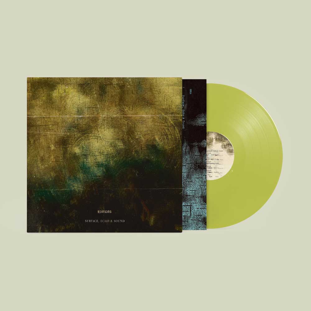 Editors - Surface, Echo & Sound (Vinyl LP Transparent Yellow/Green) Record album cover showing transparent yellow/green vinyl sliding out of sleeve