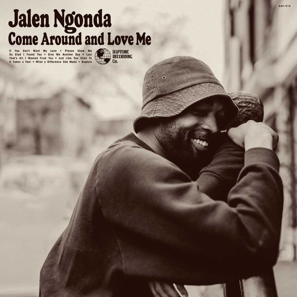 Jalen Ngonda - Come Around and Love Me (Vinyl LP) Record album cover featuring a person hugging another, with the text 'Jalen Ngonda Come Around and Love Me' and a logo.