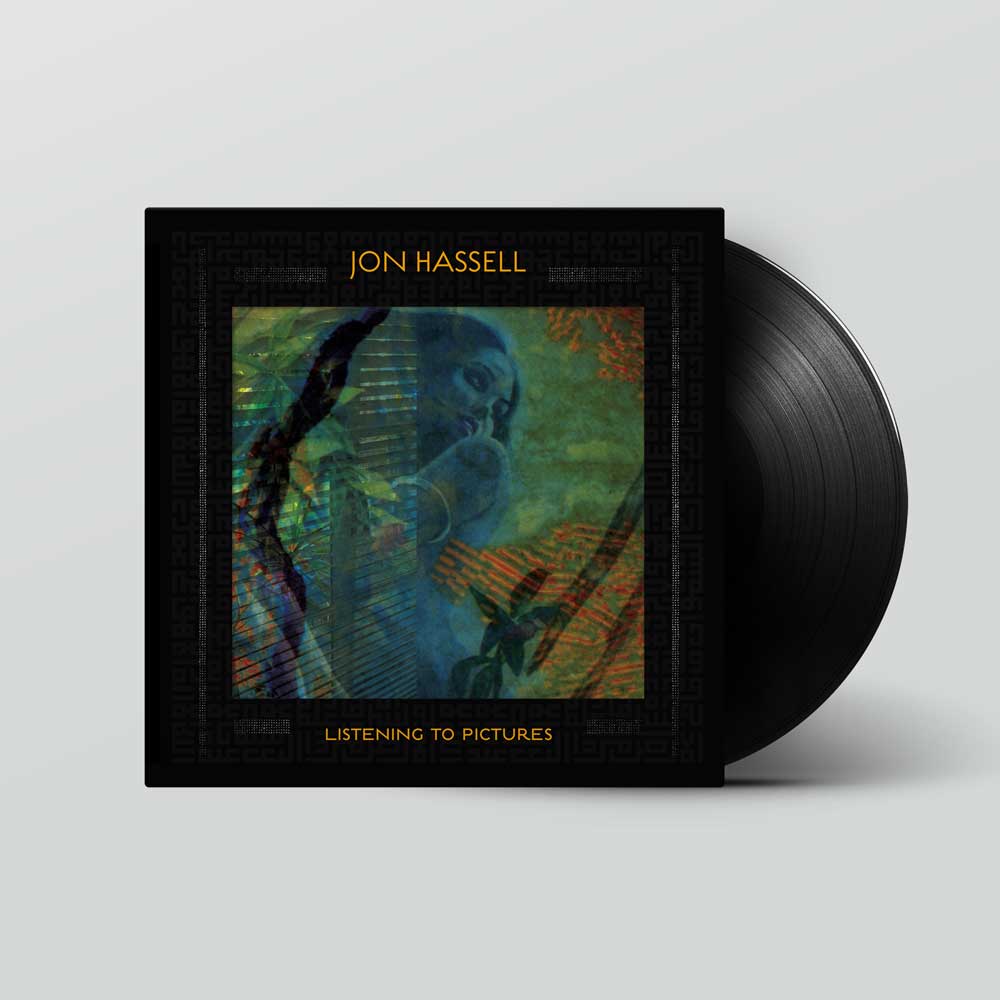 Jon Hassell - Listening to Pictures (Pentimento Volume One) (Vinyl LP) Jon Hassell 'Listening to Pictures' vinyl record LP with its illustrated black cover sleeve, shown on a light gray background.