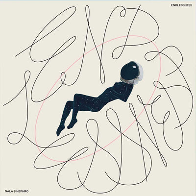 Nala Sinephro - Endlessness (Vinyl 2LP) Album cover art for 'Endlessness' by Nala Sinephro, featuring a floating astronaut figure in a starry navy blue spacesuit on a warm beige background, surrounded by abstract black line art and a thin pink oval.