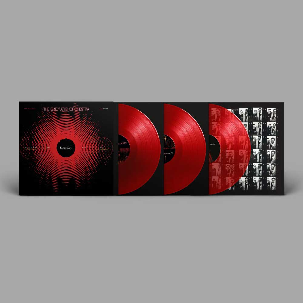 The Cinematic Orchestra - Every Day Vinyl (3LP) 20th Anniversary Vinyl record set with black and red design on a gray background