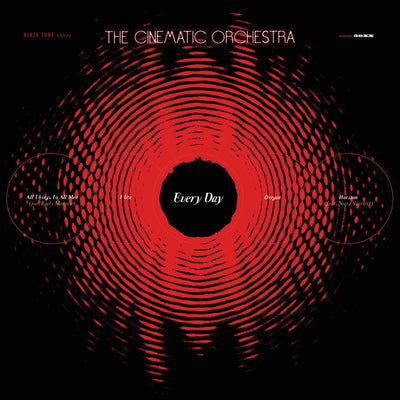 Album cover art for 'Every Day' by The Cinematic Orchestra, featuring a bold red concentric circle pattern on a black background with white text.