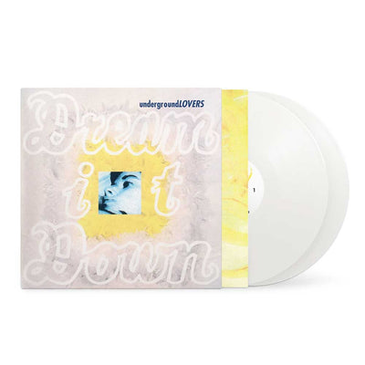 Underground Lovers - Dream it Down (Vinyl 2LP White) Vinyl record album with a Two white vinyl discs partially visible behind a pastel cover featuring the text 'Dream it Down' and the band  'Underground Lover'.